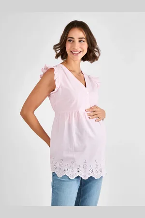 JoJo Maman Bébé Pink Maternity Stripe Broderie 100% Cotton Blouse M