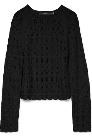 VERO MODA Black Long Sleeve Crochet Round Neck Top AU 6
