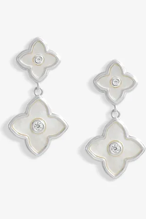 Jon Richard Silver Tone Mother Of Pearl Clover Double Drop Earrings One