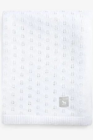 The Little Tailor White 100% Cotton Pointelle Baby Blanket ONE