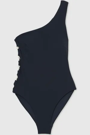 Reiss Navy Marlowe One Shoulder Rope Cord Swimsuit 12