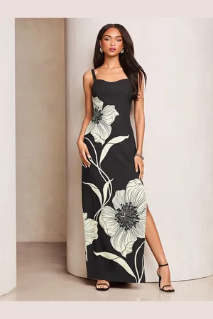 Lipsy London Petite Floral Stem Printed Strappy Midi Dress AU 14