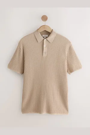 Next Regular Fit Silk Rich Signature Short Sleeve Rib Texture Knit Polo Shirt XS