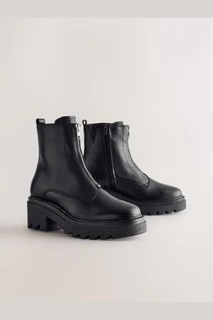 Next Black Leather Forever Comfort Zip Front Heeled Boots AU 7 (EU 38)
