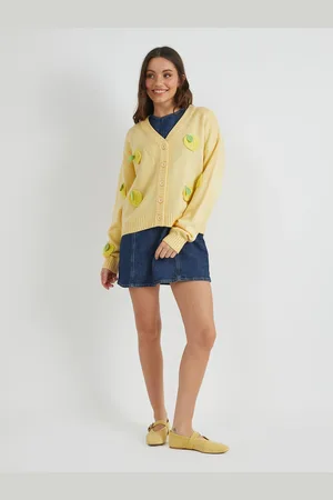 Skinnydip Yellow 3D Lemons Knitted Cardigan small