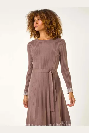 Roman Ribbed Stretch Knit Border Print Dress AU 12