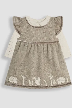 JoJo Maman Bébé Natural Woodland Embroidered Baby Dress & Body Set Upto 3 Months (50