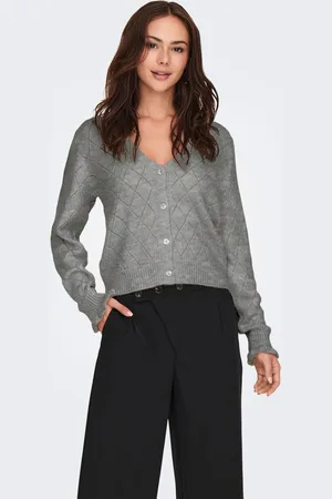 JDY Grey Structured Knitted Cardigan With Frill Sleeves AU 8