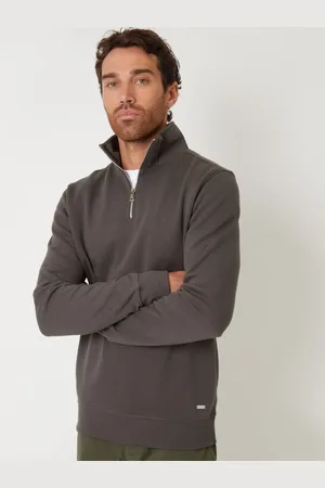 Threadbare Grey Pique Quarter Zip Funnel Neck Sweatshirt S