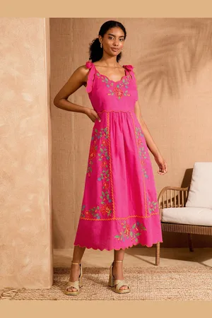Love & Roses Embroidered Scallop Detail Midi Sun Dress AU 12