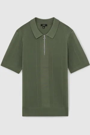 Reiss Bart Half-Zip Textured-Knit Polo Shirt M
