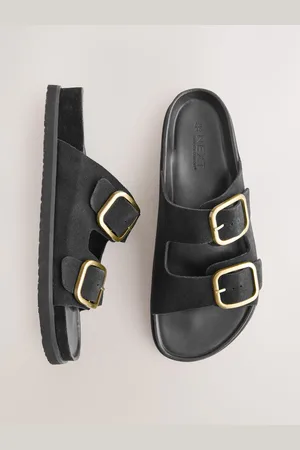 Next Black Suede Forever Comfort Premium Double Strap Footbed Sandals AU 8 (EU 39)