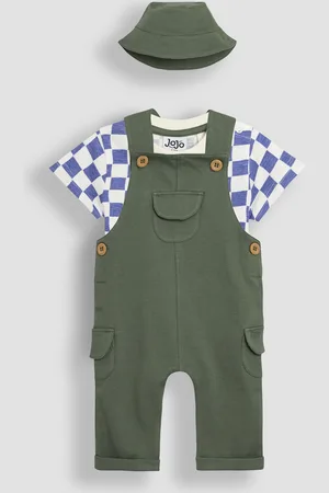 JoJo Maman Bébé Khaki 3-Piece Cargo 100% Cotton Dungarees & T-Shirt Set with Hat 6