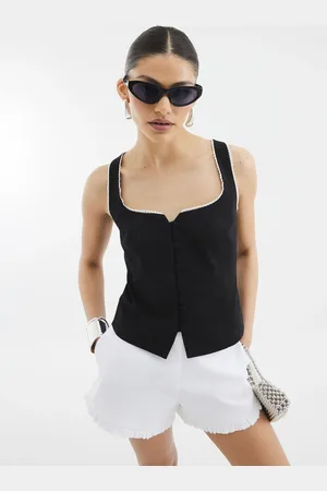 River Island Black 100% Cotton Tipped Cami Waistcoat 12