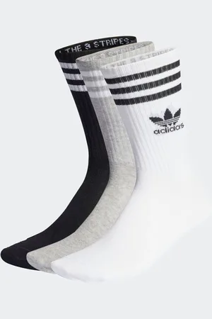 adidas Black/Grey/White 3 Stripe Crew Socks 6.5-8