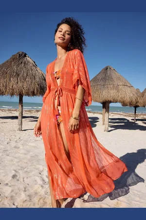 Love & Roses Orange Metallic Trim Detail Kimono AU 12