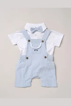 Little Gent Blue 100% Cotton Bodysuit Shirt Dungarees and Bowtie Outfit Set 6874cm