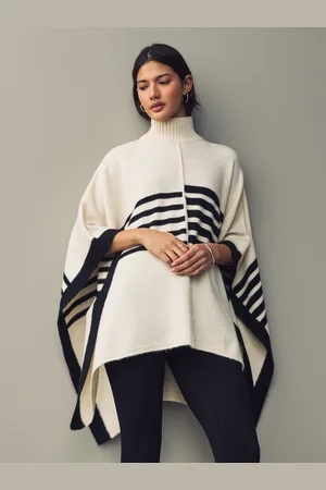 Next White/Black Striped Knitted Poncho M-L