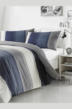 FUSION Blue/Beige Betley Duvet Cover and Pillowcase Set Double