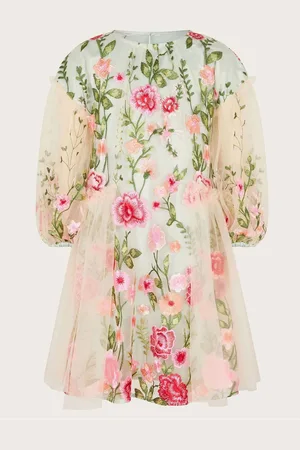 Monsoon Heather Long Sleeve Floral Print Embroidered Dress 3 Years (98cm)