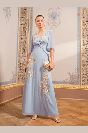 Love & Roses Petite Embroidered Angel Sleeve Maxi Dress AU 14