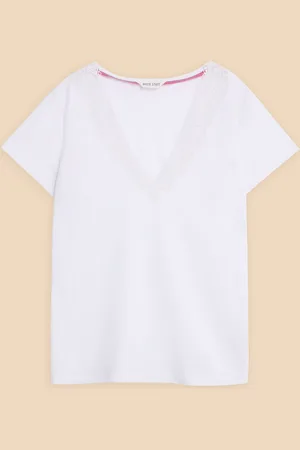 White Stuff White Lace Ellie Linen Blend T-Shirt AU 16