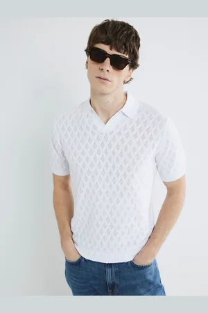 River Island Short Sleeve Textured Open Collar 100% Cotton Polo Shirt XL