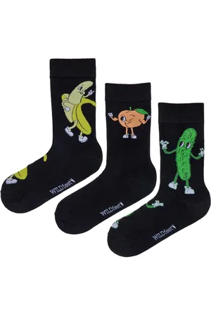 Wild Feet Black Pickle Peach Banana Crew Socks One