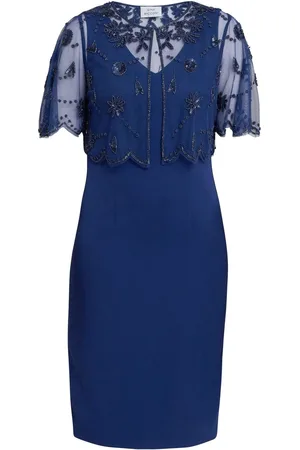 Gina Bacconi Theresa Beaded Bolero Jacekt With Scallop Edge And Crepe Shift Dress AU 12