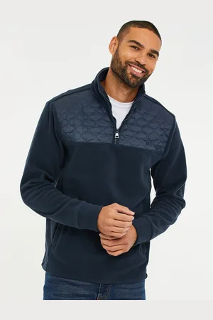 Threadbare Navy Blue Quarter Zip Quilted Fleece Jumper S