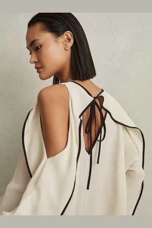 Reiss White Daria Ruffle Detail Cut Out Blouse AU 8