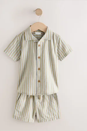 Next Short Sleeve Linen Blend Stripe Shirt and Shorts Set (3mths-7yrs) 2