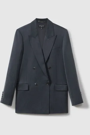 Reiss Navy Olivia Cupro Double Breasted Suit Blazer AU 10
