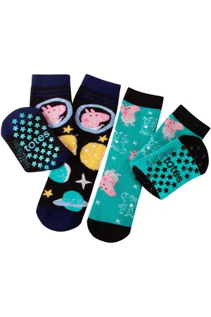 Totes Black Childrens George Pig Slipper Socks 2 Pair Pack 2