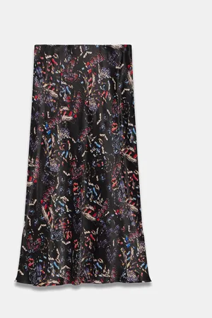 mint&berry Abstract Print Satin Midi Skirt S