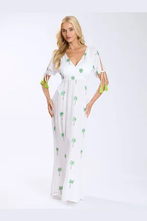 South Beach Crinkle Viscose Wrap Front Maxi Dress With Embroidery AU 10