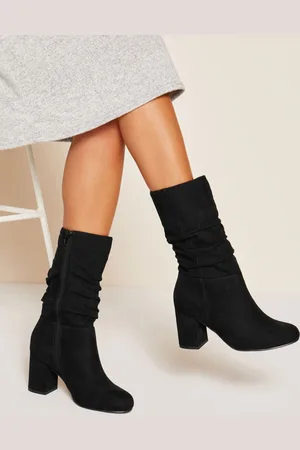 Friends Like These Black Regular Fit Block Heel Ruched Long Boots AU 7 (EU 38)