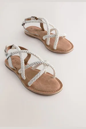 Next White Embellished Strappy Sandals US 4 (UK 3)