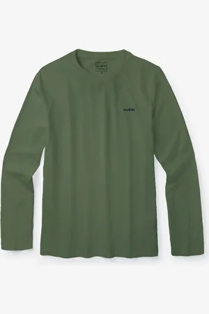Aubin Green Khaki Camblesforth Long Sleeve 100% Cotton T-Shirt S