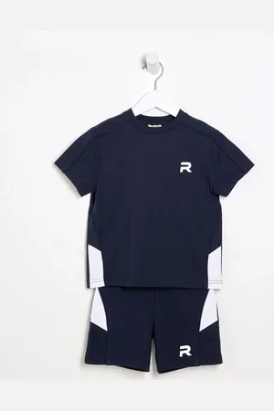 River Island Blue Boys Block Piped T-Shirt and Shorts Set 104110cm