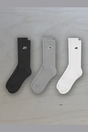 New Balance White/Blacl/Grey Patch Logo Crew Socks 3 Pack L
