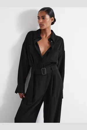 Reiss Black Rochelle Atelier Belted Crepe Jumpsuit AU 10