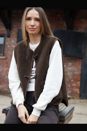 Threadbare Chocolate Brown Toggle Fleece Borg Gilet M