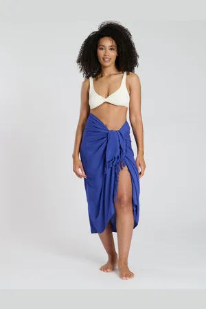 South Beach Blue Crinkle Viscose Fringed Sarong Cover-Up One