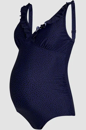 JoJo Maman Bébé Navy Maternity Spot Frill Swimsuit S
