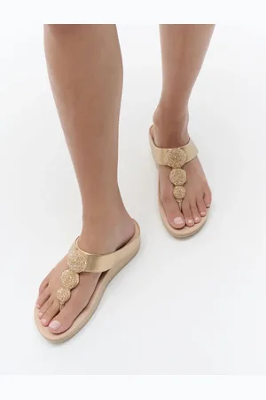 FitFlop Gold Fino Beadie-button Metallic Toe-post Sandals AU 9 (EU 41)