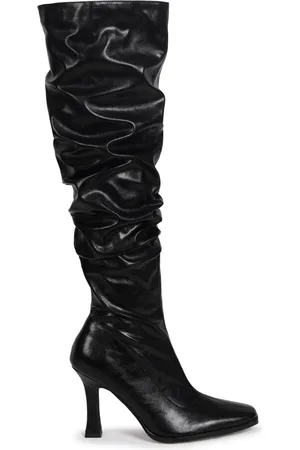 Linzi Black Robyn Faux Suede Long Ruched Heel Boots AU 7 (EU 38)