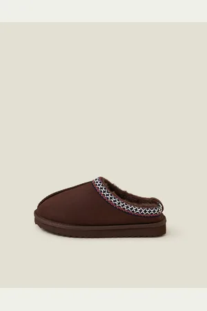 Accessorize Brown Embroidered Chocolate Suedette Mule Slippers L