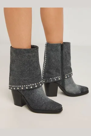 Simply Be Grey Western Cuff Studded Ankle Boots In Wide Fit AU 7 (EU 38)