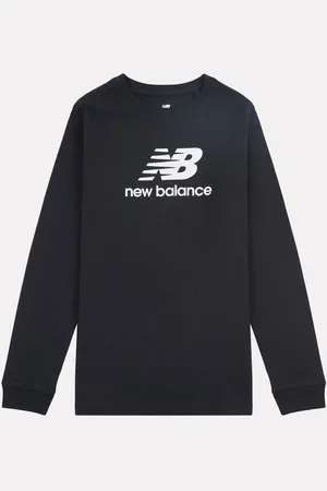 New Balance Black Boys 100% Cotton Stacked Logo Long Sleeve T-Shirt 8